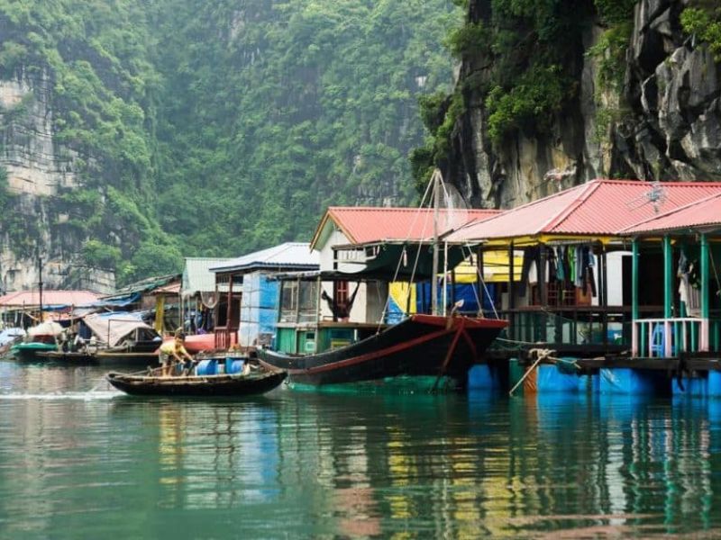 Visiting a floating village in Halong